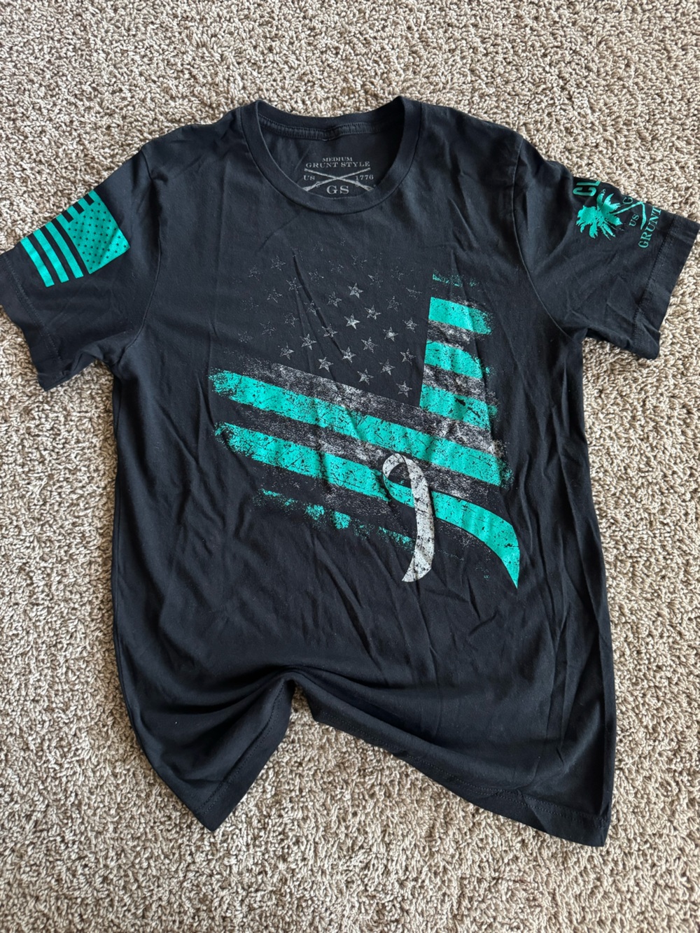 Men’s Black grunt style with Teal Flag Accents